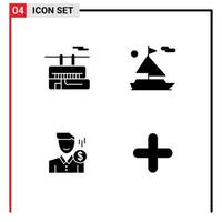 Solid Glyph Pack of 4 Universal Symbols of chair lift male travel ship payment Editable Vector Design Elements