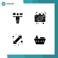 Mobile Interface Solid Glyph Set of 4 Pictograms of balance arrow work photo left Editable Vector Design Elements