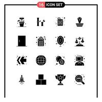 Set of 16 Commercial Solid Glyphs pack for home appliances furniture gasoline door india Editable Vector Design Elements