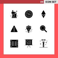 Modern Set of 9 Solid Glyphs Pictograph of warning alert line ethereum cryptocurrency Editable Vector Design Elements