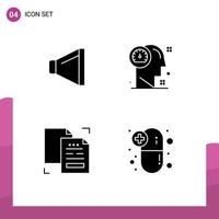 Group of 4 Solid Glyphs Signs and Symbols for sound copy dashboard human document Editable Vector Design Elements