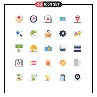 User Interface Pack of 25 Basic Flat Colors of world wide search party global presentation Editable Vector Design Elements