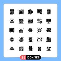 Modern Set of 25 Solid Glyphs Pictograph of upload image halloween target military Editable Vector Design Elements