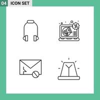 Mobile Interface Line Set of 4 Pictograms of headphone mail music marketing sms Editable Vector Design Elements