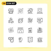 Universal Icon Symbols Group of 16 Modern Outlines of marriage hat love groom leaf Editable Vector Design Elements
