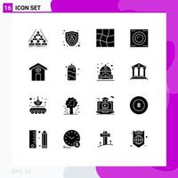 Modern Set of 16 Solid Glyphs Pictograph of house city distort technology gadgets Editable Vector Design Elements