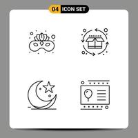 Set of 4 Modern UI Icons Symbols Signs for carnival moon face mask product celebration Editable Vector Design Elements