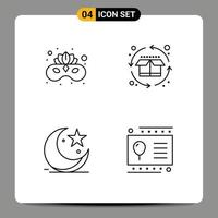 conjunto de 4 iconos modernos de la interfaz de usuario signos de símbolos para la celebración del producto de la máscara facial de la luna del carnaval elementos de diseño vectorial editables vector