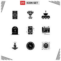 Set of 9 Commercial Solid Glyphs pack for horror grave reward death signal Editable Vector Design Elements