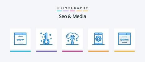 Seo and Media Blue 5 Icon Pack Including phone. media. search. engine. optimization. Creative Icons Design vector
