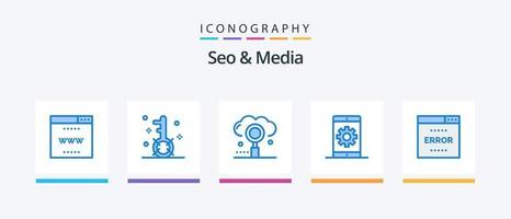 paquete de iconos seo y media blue 5 que incluye teléfono. medios de comunicación. buscar. motor. mejoramiento. diseño de iconos creativos vector