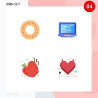 Mobile Interface Flat Icon Set of 4 Pictograms of bakery apple computer hardware heart Editable Vector Design Elements