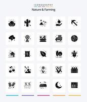 Creative Nature And Farming 25 Glyph Solid Black icon pack  Such As spade. farming. environment. apple. farming