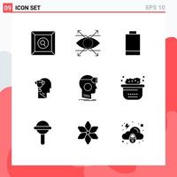 Pack of 9 creative Solid Glyphs of reality googles electric vr award Editable Vector Design Elements