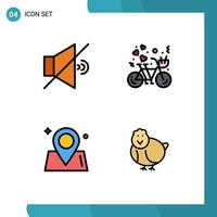 Universal Icon Symbols Group of 4 Modern Filledline Flat Colors of mute map bicycle heart world Editable Vector Design Elements