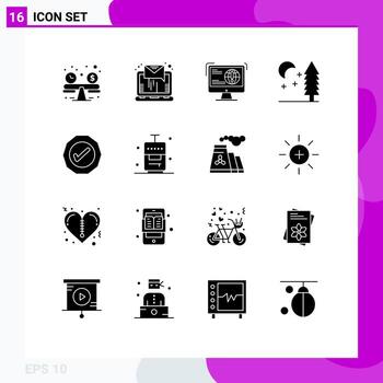 Group of 16 Modern Solid Glyphs Set for success logistic content tree nature Editable Vector Design Elements