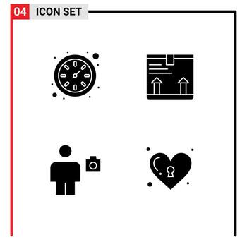 Modern Set of 4 Solid Glyphs and symbols such as clock camera deliver up photo Editable Vector Design Elements