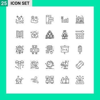 Line Pack of 25 Universal Symbols of analytic signal muscle connection phone Editable Vector Design Elements
