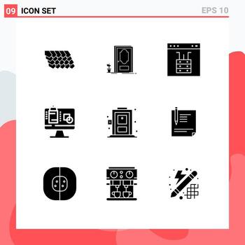 9 concepto de glifo sólido para sitios web móviles y aplicaciones servidor de pantalla de navegador de datos domésticos elementos de diseño vectorial editables vector