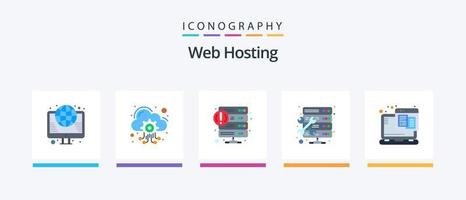 Paquete de 5 iconos planos de alojamiento web que incluye la configuración. hospedaje servicios. administración. Servicio. diseño de iconos creativos vector