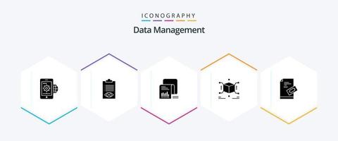 Data Management 25 Glyph icon pack including questionnaire. documents . delivery . data . vector