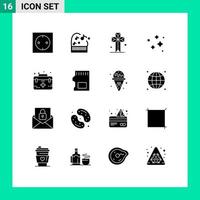 Group of 16 Solid Glyphs Signs and Symbols for case washing church wash cleaning Editable Vector Design Elements