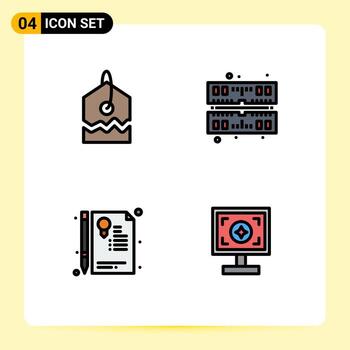 Pictogram Set of 4 Simple Filledline Flat Colors of label seal computer certificate branding Editable Vector Design Elements