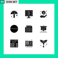 conjunto de 9 iconos de interfaz de usuario modernos signos de símbolos para documentos comerciales dinero papel tableta elementos de diseño vectorial editables vector