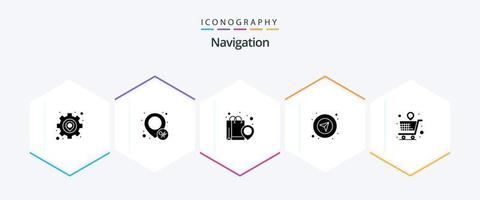 Navigation 25 Glyph icon pack including store. navigation. location. gps. bag vector