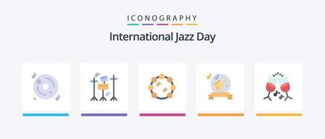 paquete de iconos flat 5 del día internacional del jazz que incluye música. vidrio. Nota. saxofón. música. diseño de iconos creativos vector