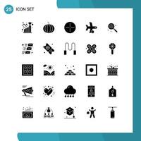 Set of 25 Commercial Solid Glyphs pack for lolly candy beliefs transportation plane Editable Vector Design Elements