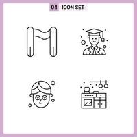 Set of 4 Vector Filledline Flat Colors on Grid for finish home avatar cucumber kitchen Editable Vector Design Elements