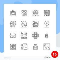 16 iconos creativos, signos y símbolos modernos de la cámara, equipo de alojamiento web, base de datos de estrellas, elementos de diseño vectorial editables vector