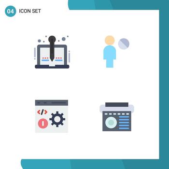 paquete de iconos planos de 4 símbolos universales de codificación de contenido desarrollo de bloques de narración elementos de diseño vectorial editables vector