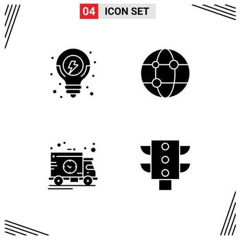 User Interface Pack of Basic Solid Glyphs of idea time solution network truck Editable Vector Design Elements