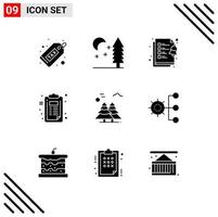 9 Thematic Vector Solid Glyphs and Editable Symbols of canada alpine checklist document clipboard Editable Vector Design Elements