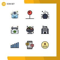 Mobile Interface Filledline Flat Color Set of 9 Pictograms of food patrick multimedia saint spider Editable Vector Design Elements