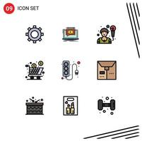 conjunto de 9 iconos de interfaz de usuario modernos signos de símbolos para elementos de diseño de vector editables de carro de producto de artista de compras de enchufe
