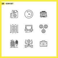 Outline Pack of 9 Universal Symbols of seo headphone player sport ice Editable Vector Design Elements