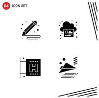 Solid Glyph Pack of 4 Universal Symbols of art travel pencil print airplane Editable Vector Design Elements
