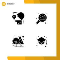 4 User Interface Solid Glyph Pack of modern Signs and Symbols of marketing jungle bulb graph magnifying green Editable Vector Design Elements