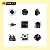 Mobile Interface Solid Glyph Set of 9 Pictograms of solar system system internet solar hardware Editable Vector Design Elements