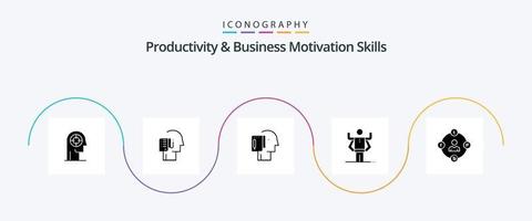 paquete de iconos de glifo 5 de habilidades de productividad y motivación empresarial que incluye multitarea. habilidad. calendario. comienzo. lista vector