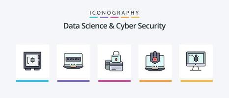 La línea de ciencia de datos y seguridad cibernética llenó un paquete de 5 íconos que incluye llaves. blindaje. computadora. seguridad. llave. diseño de iconos creativos vector