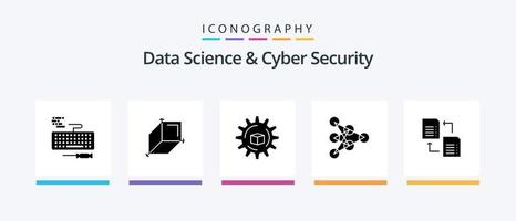 Data Science And Cyber Security Glyph 5 Icon Pack Including file. data. atoumated. algorithm. learning. Creative Icons Design vector