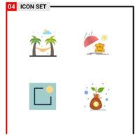 Group of 4 Modern Flat Icons Set for hammock notification summer season growth Editable Vector Design Elements