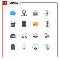 Flat Color Pack of 16 Universal Symbols of license to work calculator hospital calculate female cook Editable Pack of Creative Vector Design Elements
