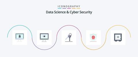 Data Science And Cyber Security Flat 5 Icon Pack Including plain. security. video. shield. security vector