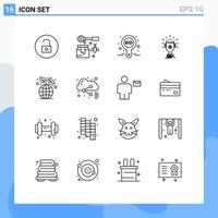 paquete de 16 signos y símbolos de contornos modernos para medios de impresión web, como elementos de diseño de vectores editables de la etiqueta del trofeo de la oferta del premio de la copa