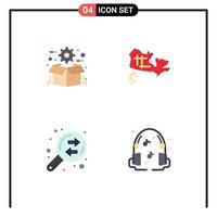 Set of 4 Vector Flat Icons on Grid for box data analysis package map finance Editable Vector Design Elements